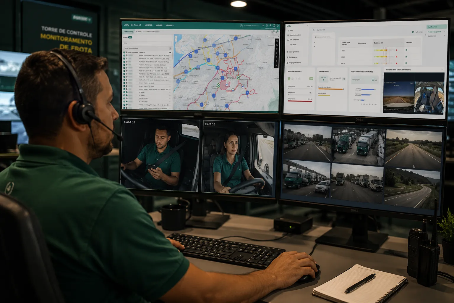 Torre de Controle Powerfleet · monitoramento de frota 24x7 com a Plataforma OnRoad